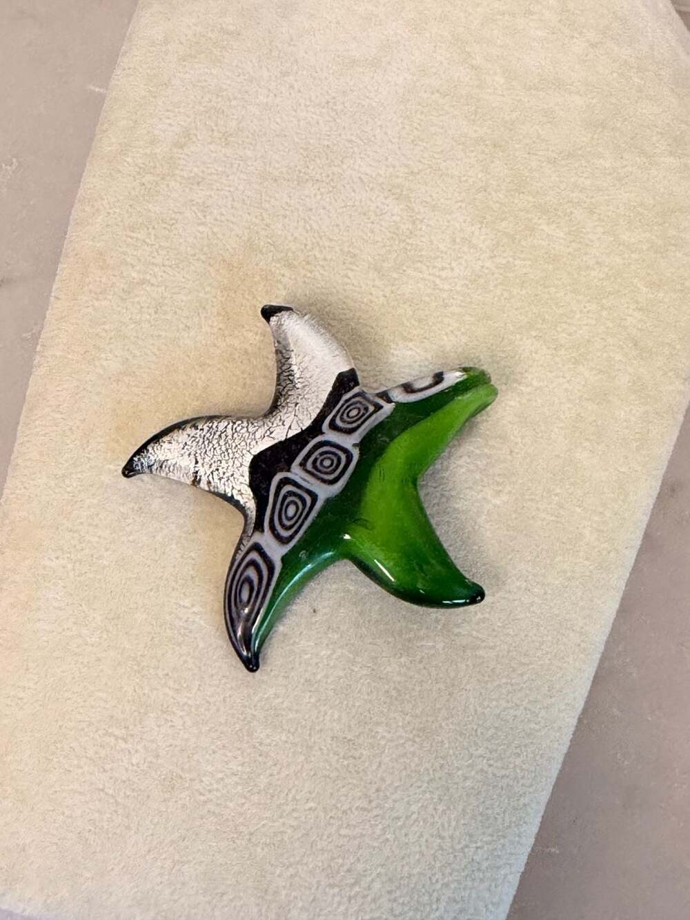 Murano Style Art Glass Starfish Pendant Millefiori and Silver Foil